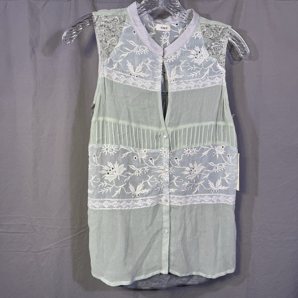 Boho Sheer Embroidered Top Sleeveless Beaded Lace Tiny by Anthropologie Size M